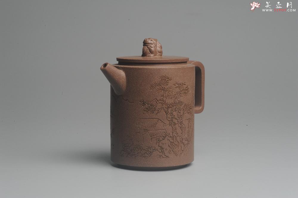 紫砂壶图片：美壶特惠 优质老段文人集狮壶 通景山水 灰常雅致 - 美壶网