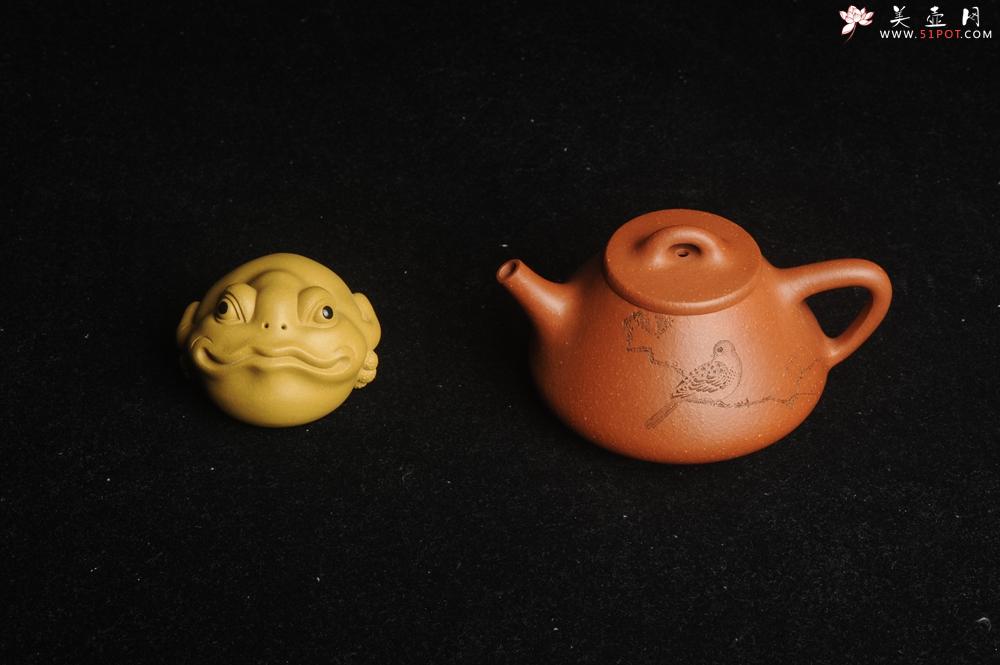 紫砂壶图片：美壶特惠 超精致特好降坡泥小品子冶石瓢 装饰枯枝鸟 特文气 - 美壶网