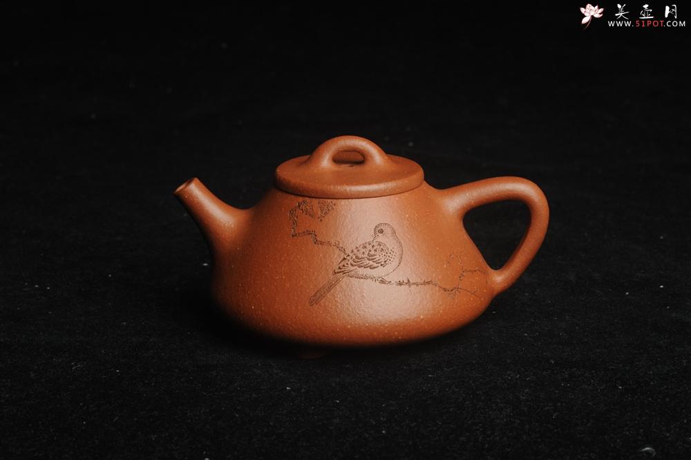 紫砂壶图片：美壶特惠 超精致特好降坡泥小品子冶石瓢 装饰枯枝鸟 特文气 - 美壶网