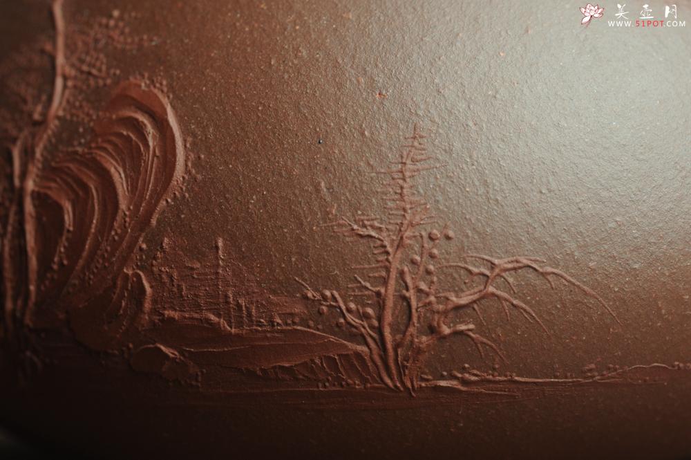 紫砂壶图片:美壶特惠 工料俱佳满瓢(景舟石瓢)泥绘山水 野旷天低树江清月近人 单色泥绘更显功力 - 美壶网