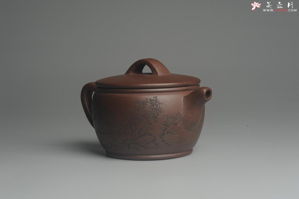 紫砂壶图片：美壶特惠 精致黑星老紫泥汉瓦 清泉 装饰山水 文气 - 美壶网