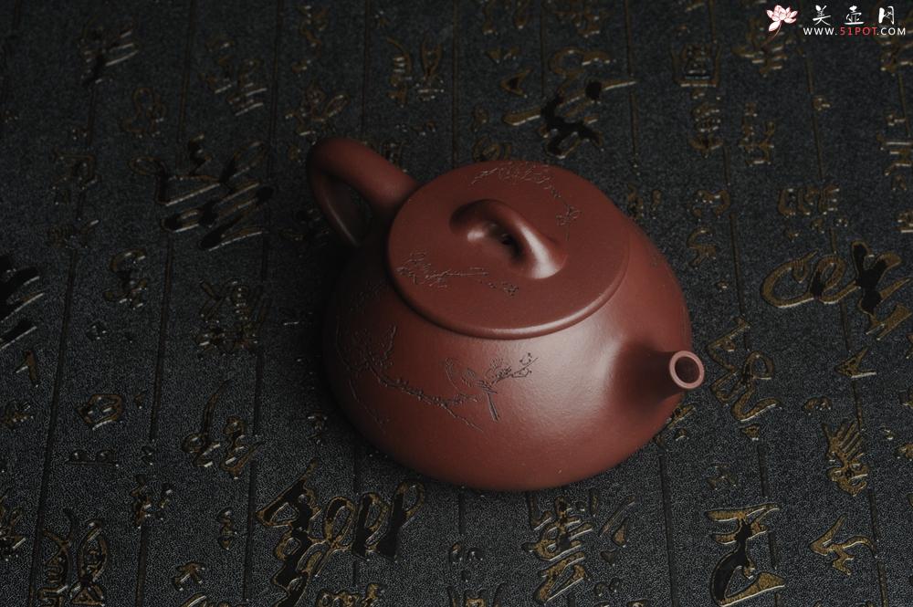 紫砂壶图片：油润底曹青 全手工周氏石瓢 装饰喜上眉梢 特文气 - 美壶网