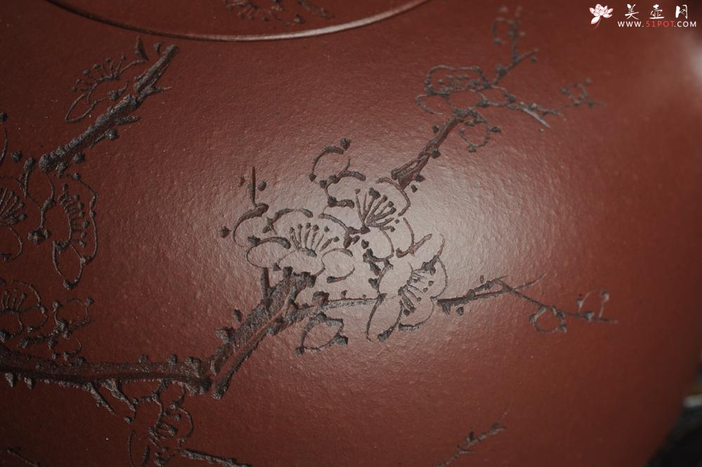 紫砂壶图片：油润底曹青 全手工半月 装饰梅花 特文气 - 美壶网