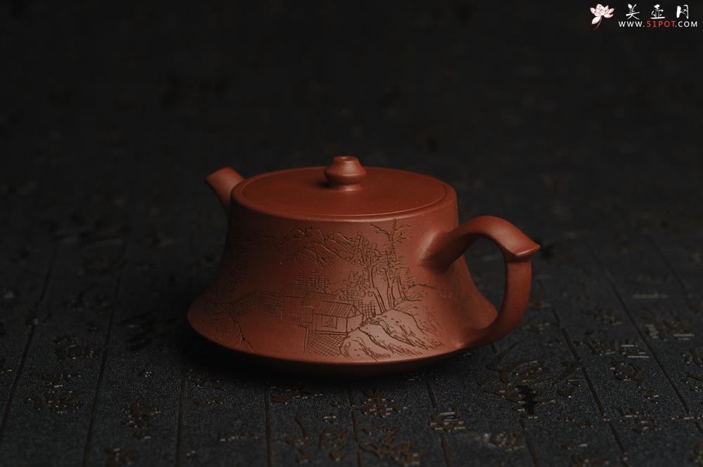 紫砂壶图片：美壶特惠 精致老清水泥通景山水曼生柱础壶 - 美壶网