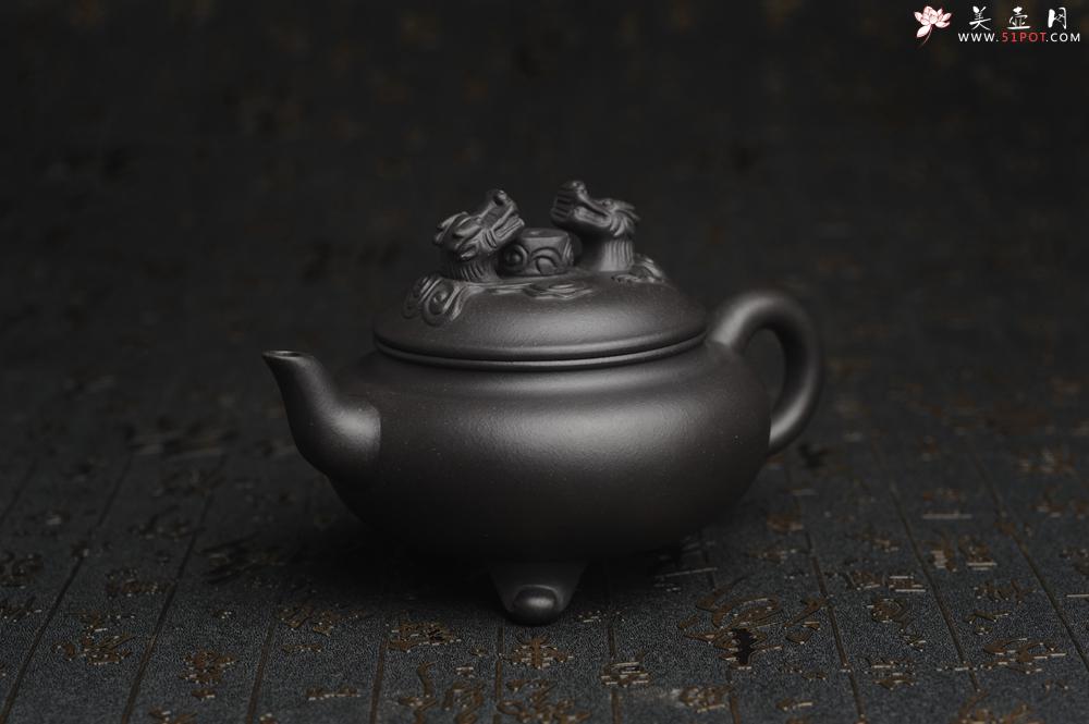 紫砂壶图片：美壶年底特惠 精致优质黑料双龙祥云壶 - 美壶网