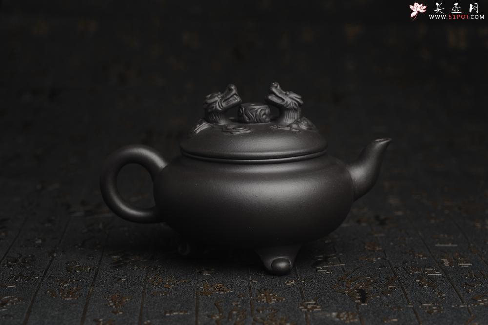 紫砂壶图片：美壶年底特惠 精致优质黑料双龙祥云壶 - 美壶网