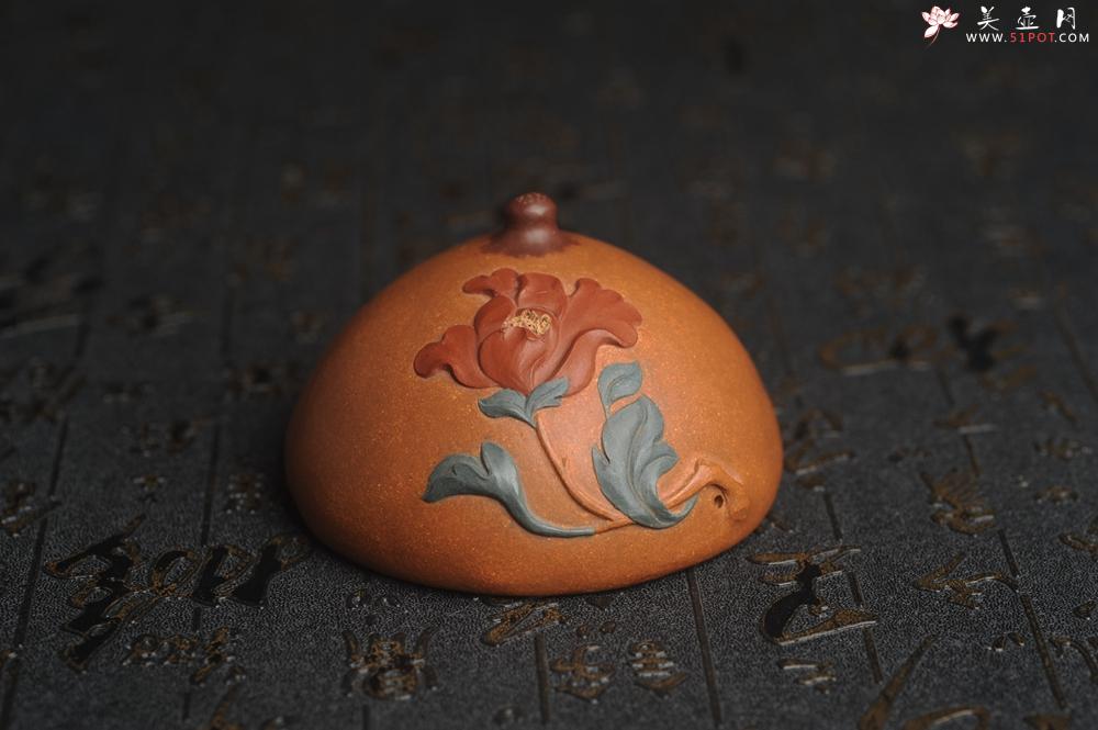 紫砂壶图片：美宠特惠 精致全手工 牡丹贴花特灵动 盖托 茶宠摆件直径8.5cm高5cm - 美壶网
