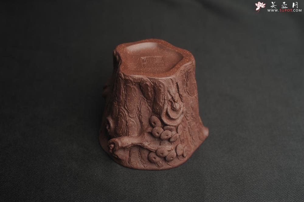 紫砂壶图片：潜力股作品 全手工优质紫泥松桩杯 肌理丰富 全推松皮逼真 枝干生动 - 美壶网