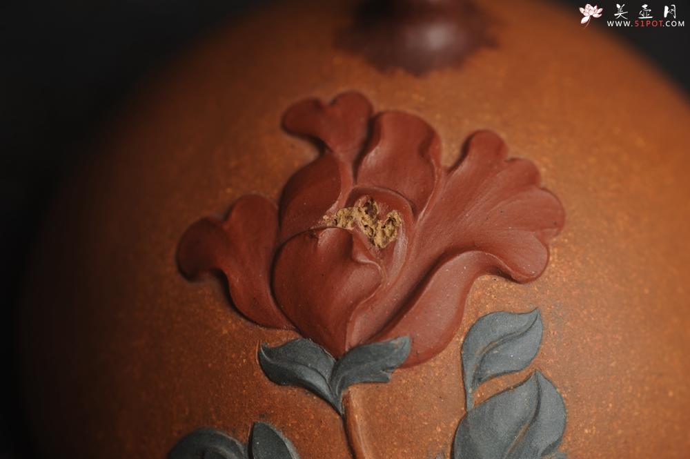 紫砂壶图片：美宠特惠 精致全手工 牡丹贴花特灵动 盖托 茶宠摆件直径8.5cm高5cm - 美壶网