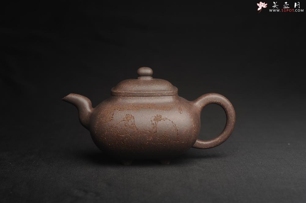 紫砂壶图片：实力派张海艳全手工特好老青灰段泥传炉壶 装饰人物 饮者寿 特文气 - 美壶网