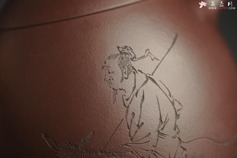 紫砂壶图片：,美壶特惠 超精致老紫泥秦权壶 装饰老子出关图 特文气 不输2000元做工 - 美壶网