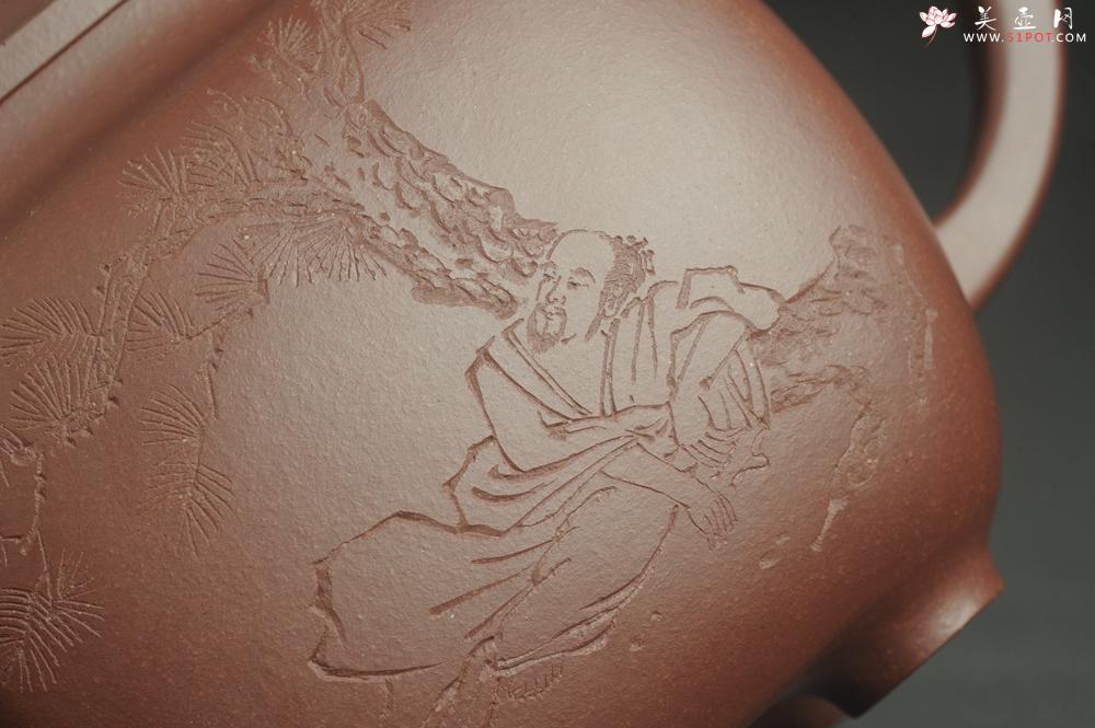 紫砂壶图片：实力派张海艳全手工油润底曹青重器鸣远四方 气势磅礴 用心之作 装饰人物特文气 - 美壶网