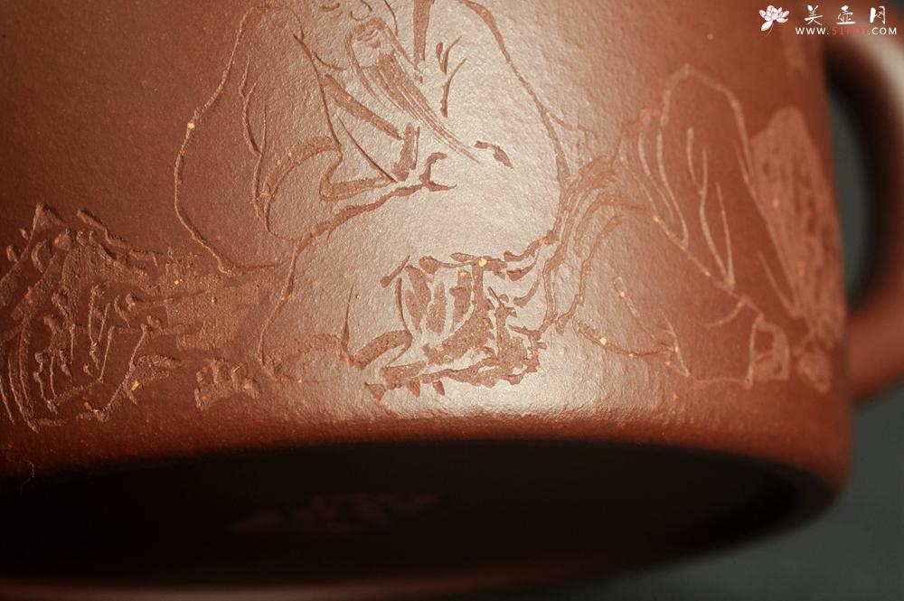 紫砂壶图片：油润黄龙山4号深井红皮龙 全手工德中壶 做工特好 装饰庄周梦蝶图 特文气 - 美壶网