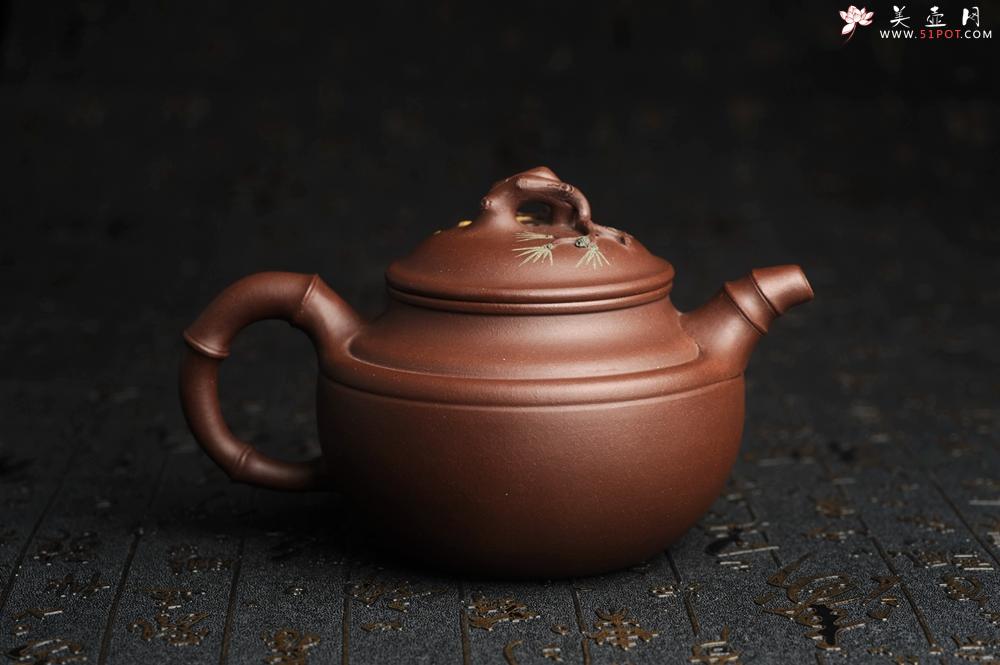 紫砂壶图片：美壶特惠 超精致紫泥松竹梅 竹鼓壶 - 美壶网