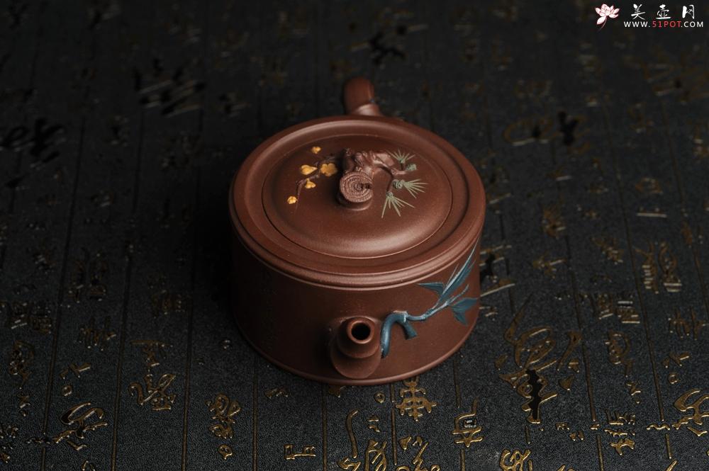 紫砂壶图片：美壶特惠 精致松竹梅岁寒三友竹段壶 茶人醉爱 - 美壶网