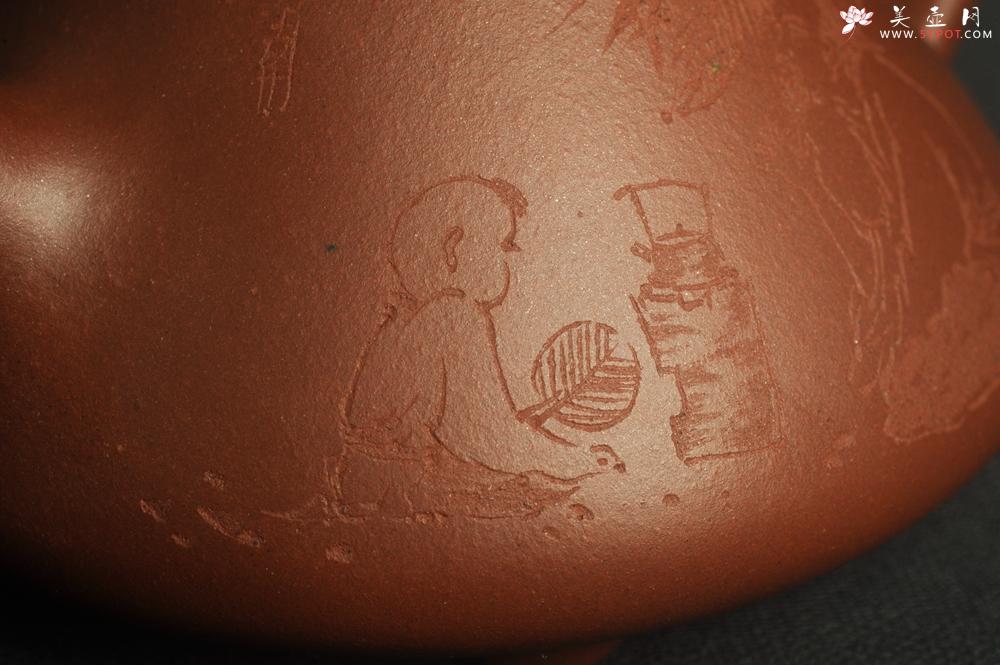 紫砂壶图片:特好底曹青 全手工品茗悟道小子冶石瓢 装饰特文气 期待与亲结缘 - 美壶网