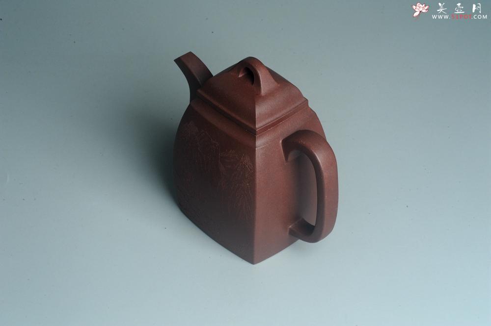 紫砂壶图片：全手工精致汉方壶 装饰山水 特文气 - 美壶网