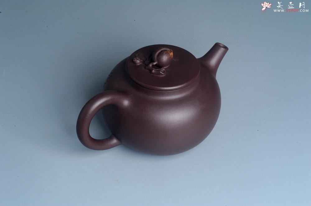 紫砂壶图片：实力派助工周斌 优质底槽清全手工精工 原创寿桃壶  陶兴双刀装饰 特文气 但愿人长久千里共婵娟 - 美壶网