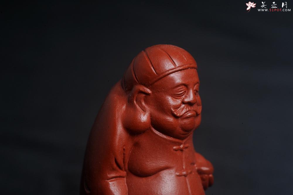 紫砂壶图片：精致大红袍朱泥财主手把件摆件茶宠 高6.5cm - 美壶网