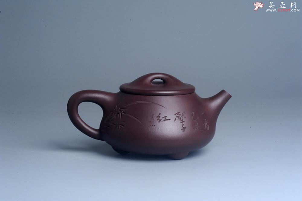 紫砂壶图片：实力派工艺师周斌 优质底槽青全手工精工满瓢壶 刘伟涛徒昊然装饰兰草图 一香已足压千红 - 美壶网