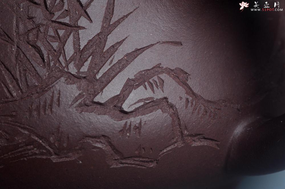 紫砂壶图片：实力派工艺师周斌 优质底槽青全手工精工满瓢壶 刘伟涛徒昊然装饰兰草图 一香已足压千红 - 美壶网