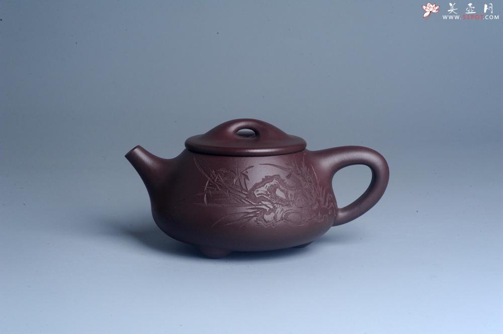 紫砂壶图片：实力派工艺师周斌 优质底槽青全手工精工满瓢壶 刘伟涛徒昊然装饰兰草图 一香已足压千红 - 美壶网