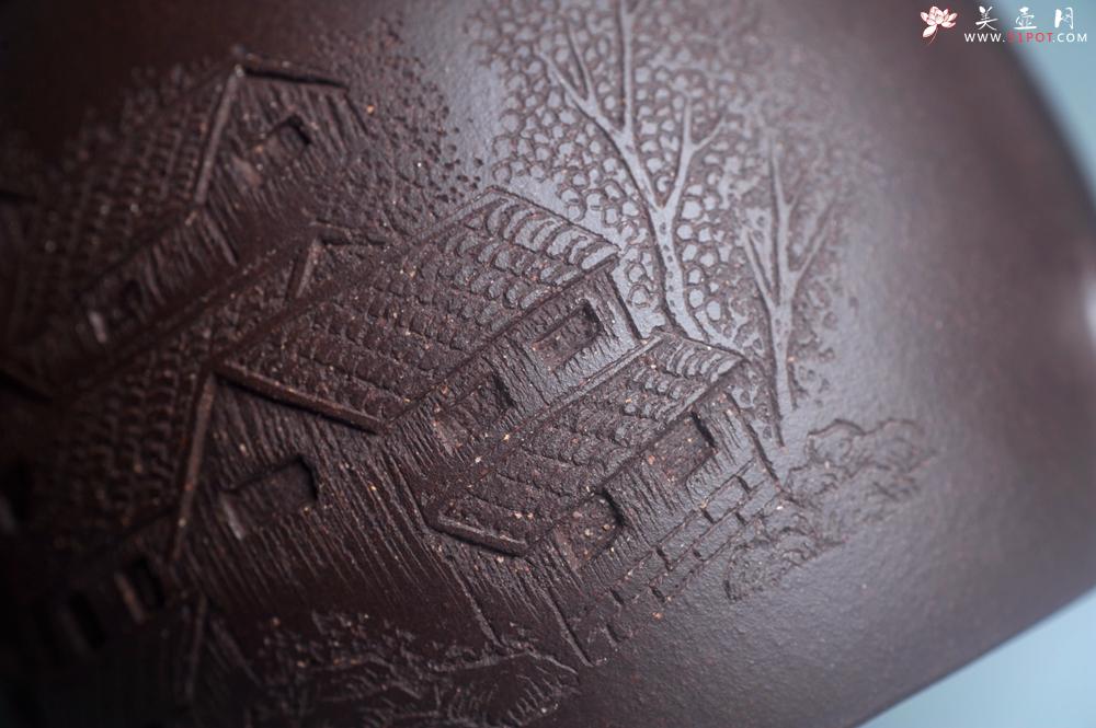 紫砂壶图片：美壶特惠 超精致老紫泥秦权壶 立体雕刻山水 特文气 - 美壶网