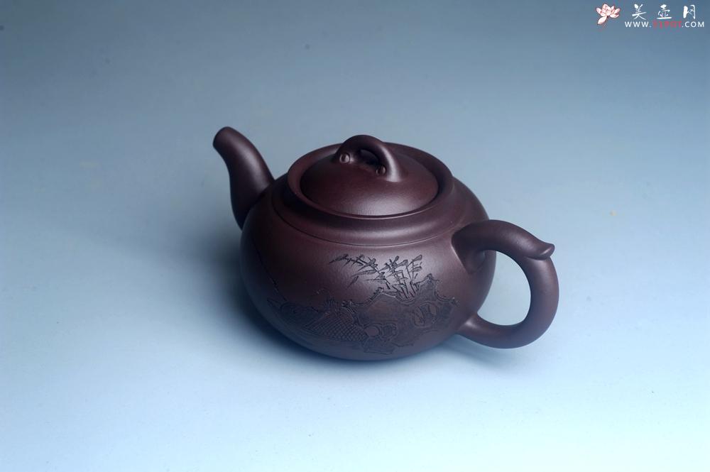 紫砂壶图片：特油润底曹青 全手工大蕴存心壶 寒江独钓 卡盖难度相当大 期待与亲结缘 - 美壶网