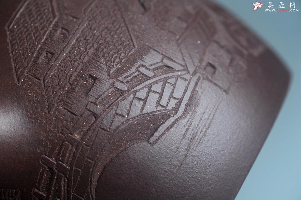 紫砂壶图片：美壶特惠 超精致老紫泥秦权壶 立体雕刻山水 特文气 - 美壶网