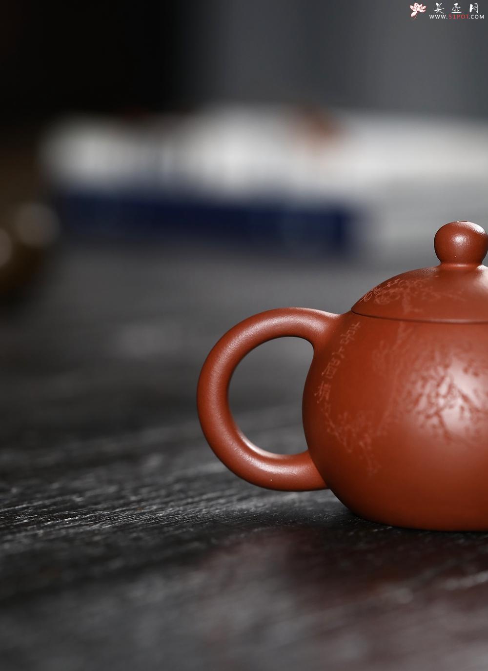 紫砂壶图片：潜力股周小培 黄龙山小红泥 特好全手工西施 装饰喜上眉梢 特文气 - 美壶网
