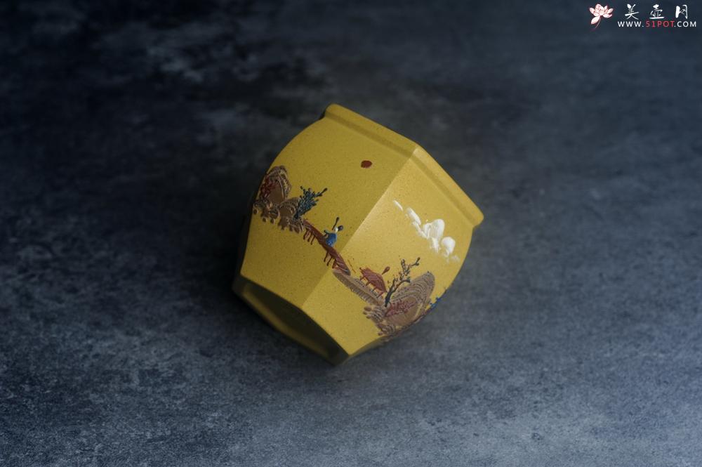 紫砂壶图片：美杯特惠 优质好料黄金段泥好工六方山水主人杯 - 美壶网