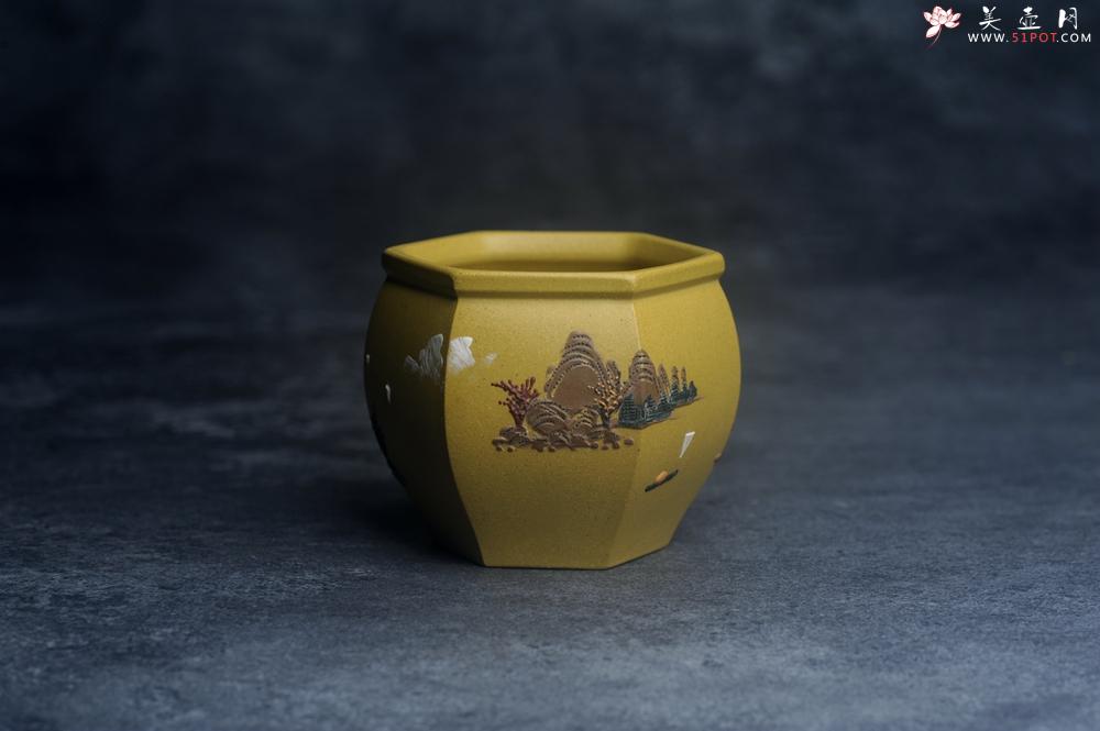 紫砂壶图片：美杯特惠 优质好料黄金段泥好工六方山水主人杯 - 美壶网