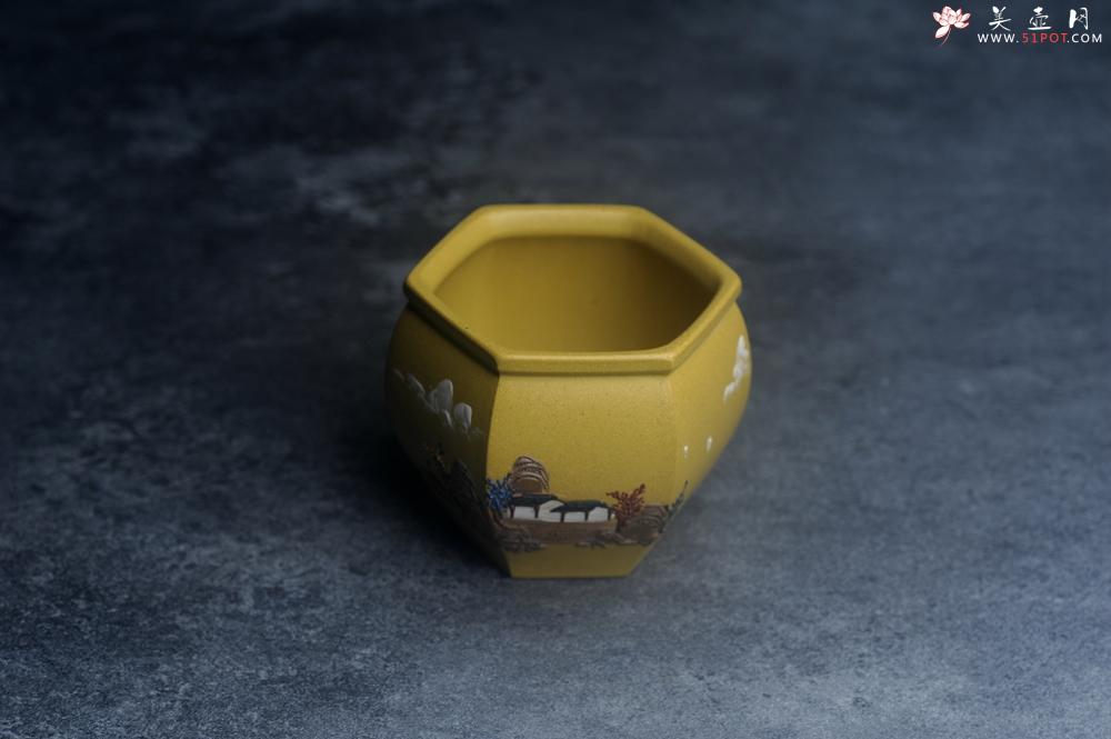 紫砂壶图片：美杯特惠 优质好料黄金段泥好工六方山水主人杯 - 美壶网