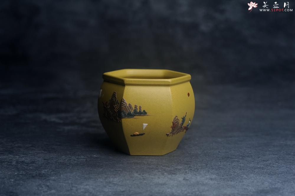 紫砂壶图片：美杯特惠 优质好料黄金段泥好工六方山水主人杯 - 美壶网