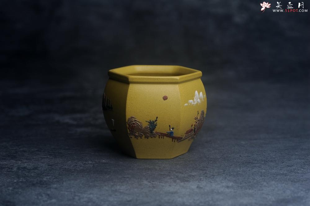 紫砂壶图片：美杯特惠 优质好料黄金段泥好工六方山水主人杯 - 美壶网