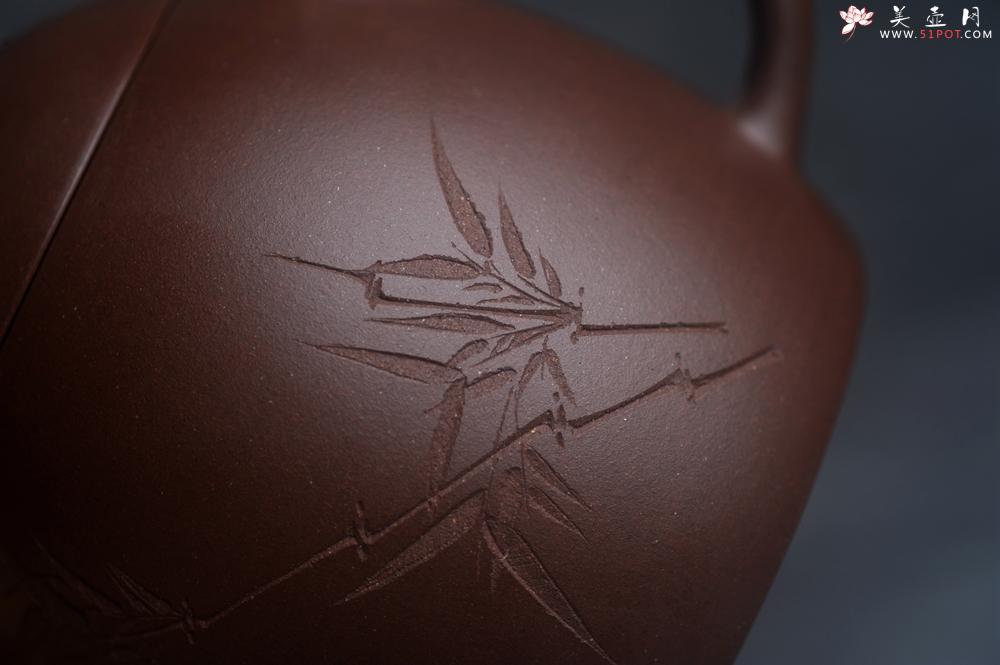 紫砂壶图片：美壶福利特惠 精致特好老紫泥秦权壶 刻竹子 特文气 - 美壶网