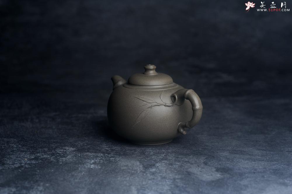 紫砂壶图片：美壶特惠 精品老青段泥福竹紫砂壶 茶人醉爱 - 美壶网