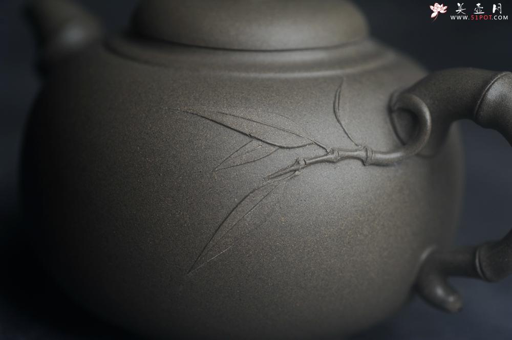 紫砂壶图片：美壶特惠 精品老青段泥福竹紫砂壶 茶人醉爱 - 美壶网