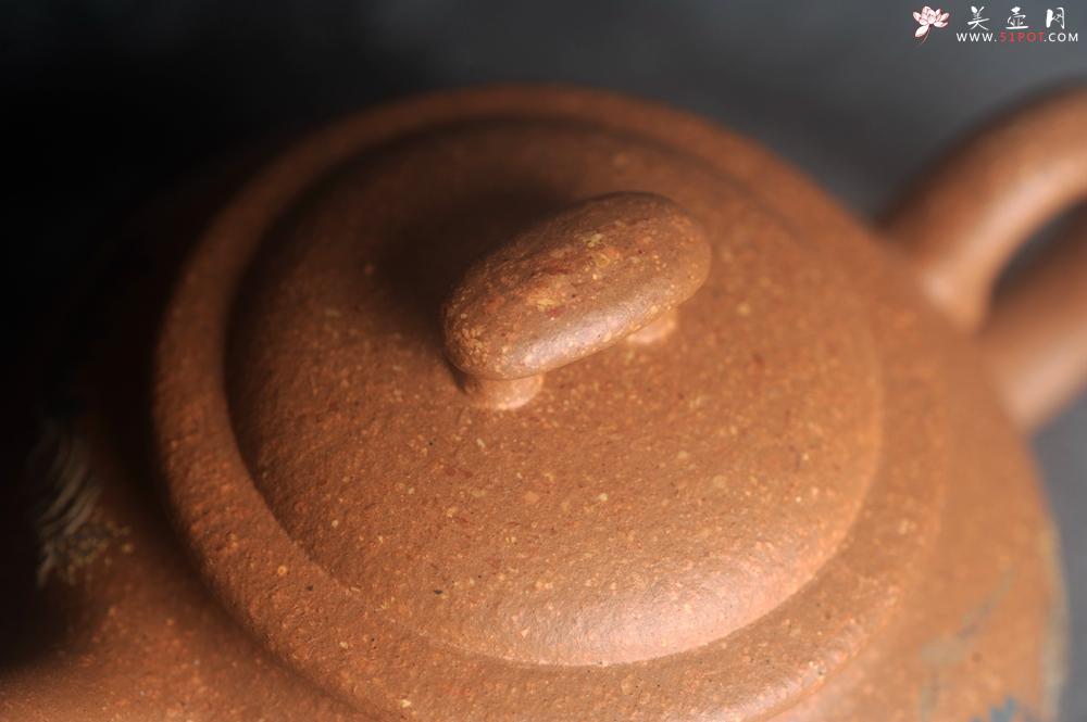 紫砂壶图片：美壶特惠 优质粗砂降坡泥桥钮合欢紫砂壶 泥绘山水 特文气 - 美壶网