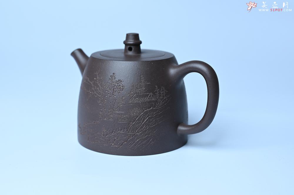 紫砂壶图片：美壶特惠 老紫泥精致山水汉铎壶 茶人醉爱 - 美壶网