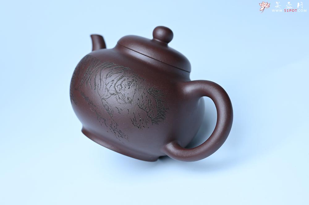 紫砂壶图片：油润黄龙山底槽青 全手工熹微壶 文气装饰 虎啸山林 期待与您结缘 - 美壶网