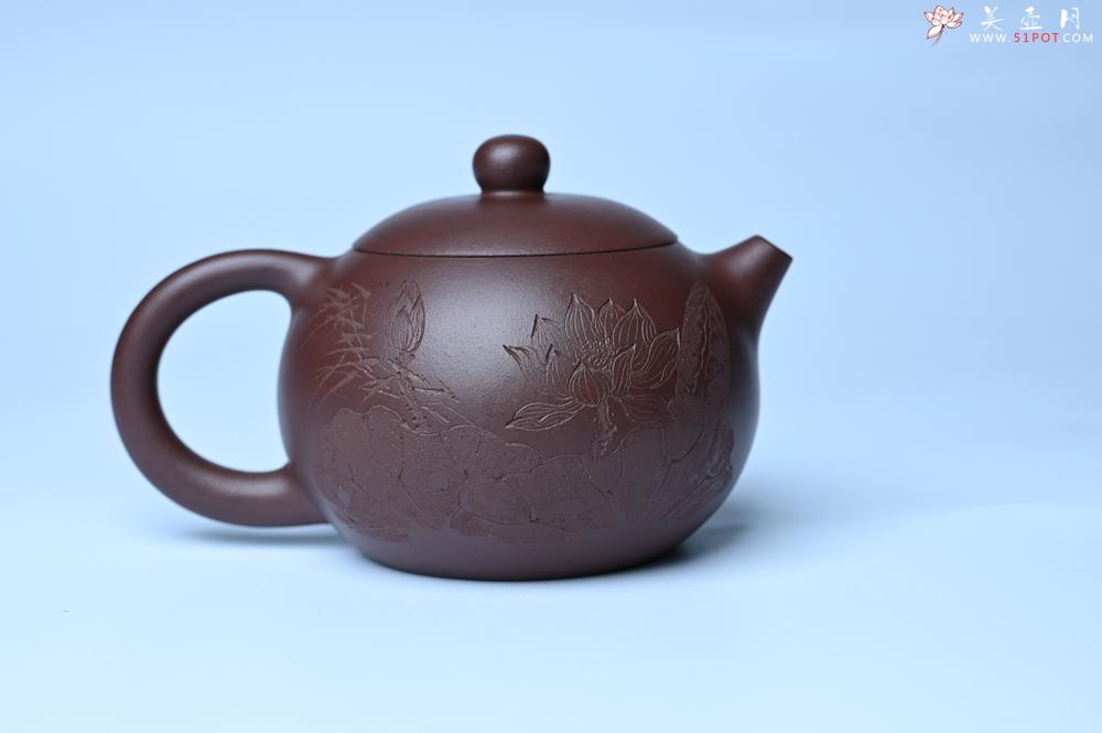 紫砂壶图片：油润底曹青 全手工西施茶壶 玉洁冰清 接天莲叶无穷碧 映日荷花别样红 - 美壶网