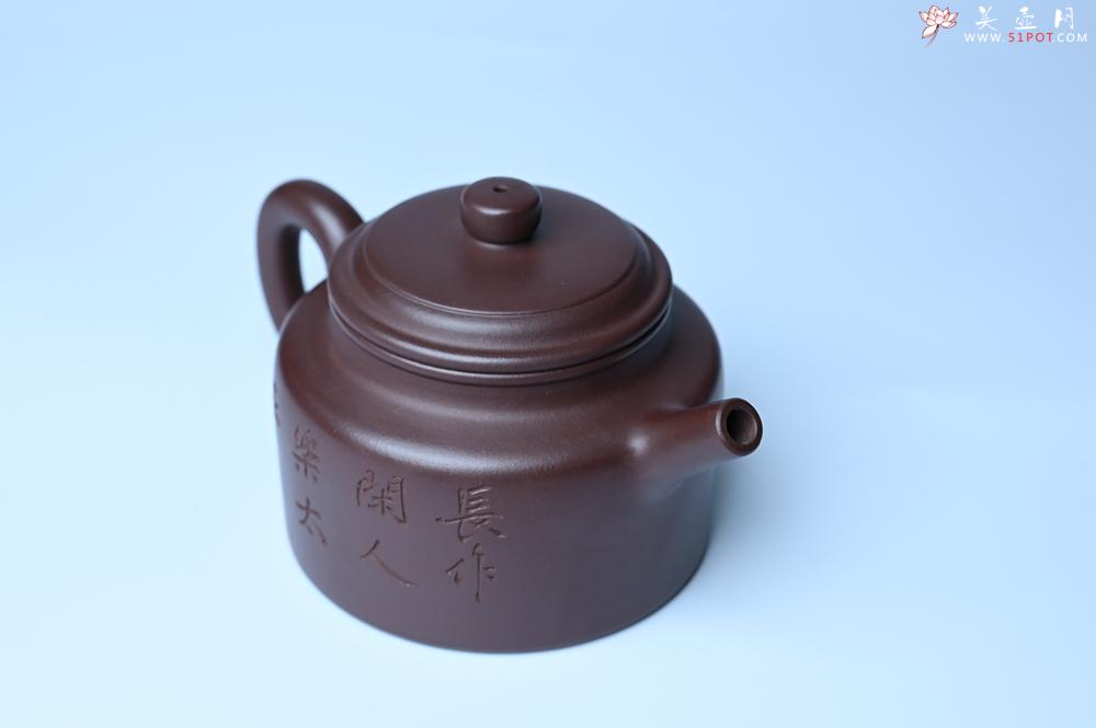 紫砂壶图片：油润底曹青 全手工德中茶壶 装饰人物特文气 - 美壶网