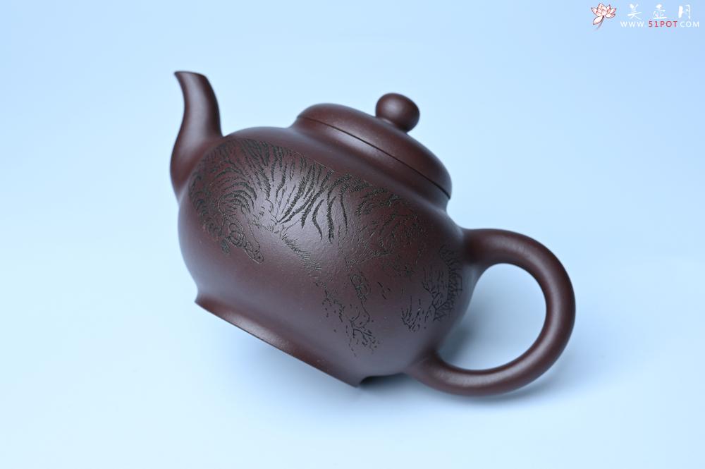 紫砂壶图片：油润黄龙山底槽青 全手工熹微壶 文气装饰 虎啸山林 期待与您结缘 - 美壶网