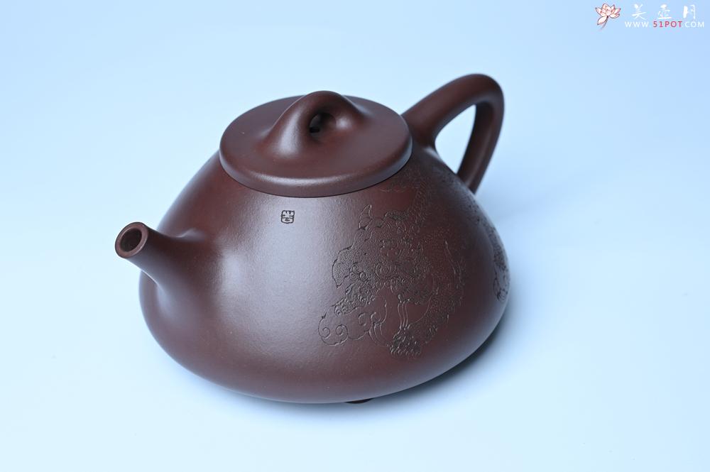 紫砂壶图片：特油润底曹青 全手工子冶石瓢 助工装饰菩萨坐骑瑞兽 - 美壶网
