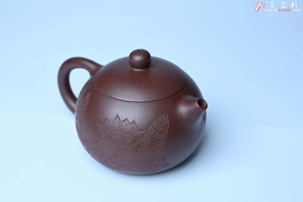 紫砂壶图片：油润底曹青 全手工西施茶壶 玉洁冰清 接天莲叶无穷碧 映日荷花别样红 - 美壶网