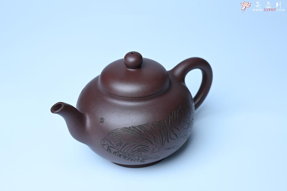 紫砂壶图片：油润黄龙山底槽青 全手工熹微壶 文气装饰 虎啸山林 期待与您结缘 - 美壶网