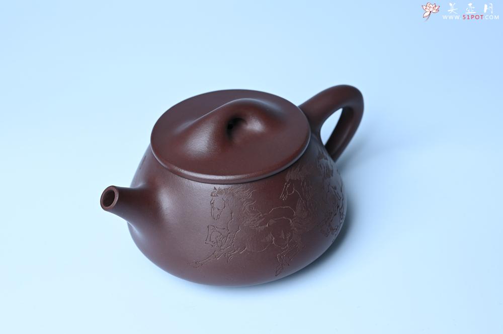 紫砂壶图片：实力派周斌 优质底槽青全手工精工满瓢壶  范小君徒杨志超装饰七骏图 - 美壶网