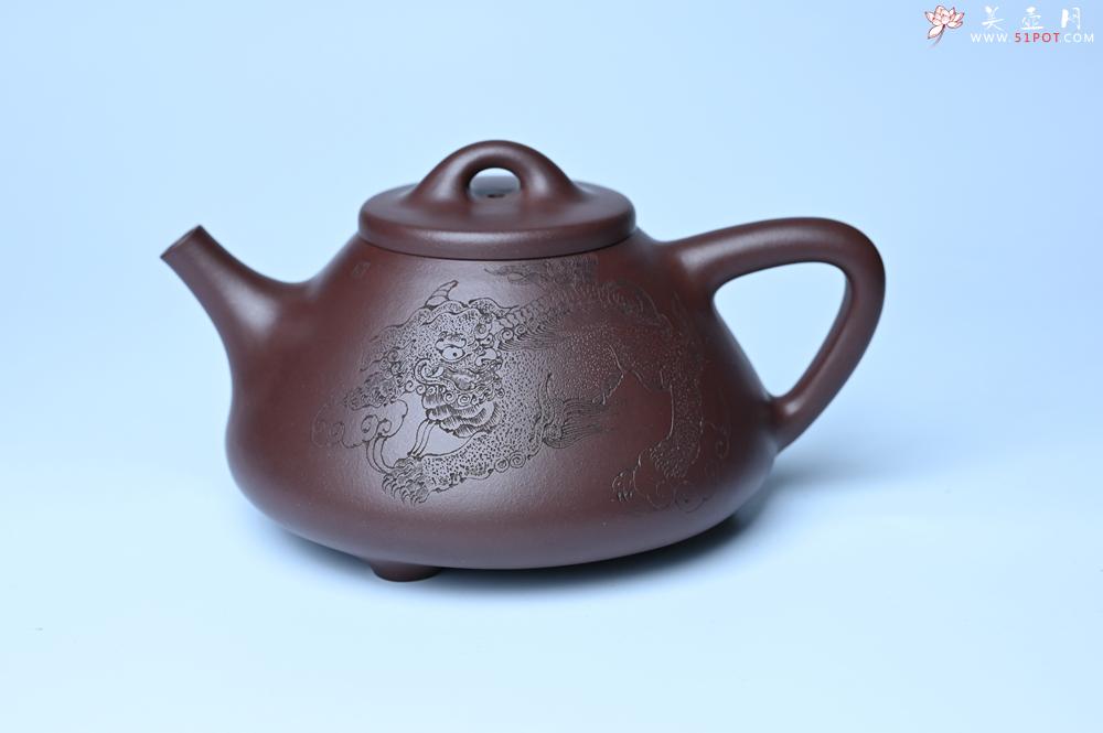紫砂壶图片：特油润底曹青 全手工子冶石瓢 助工装饰菩萨坐骑瑞兽 - 美壶网