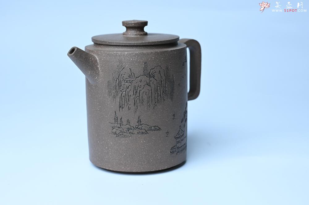 紫砂壶图片：美壶特惠 蠡墅大水潭深井老天青泥 精致圆础壶 装饰山水 茶人醉爱 - 美壶网